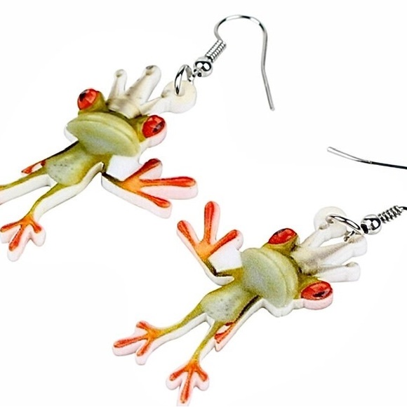 Prince Crown Frog Earrings Drop Dangle Big Long Cute Animal Jewelry For Women - Picture 2 of 5
